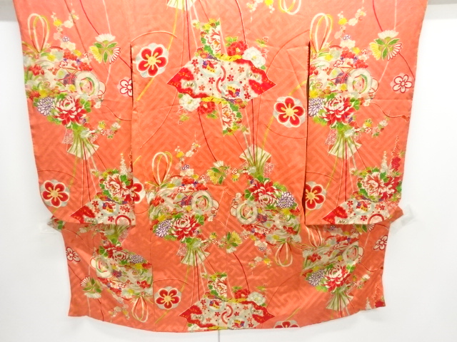 JAPANESE KIMONO / ANTIQUE KIMONO / SILK / MON KINSHA / FLORAL FAN